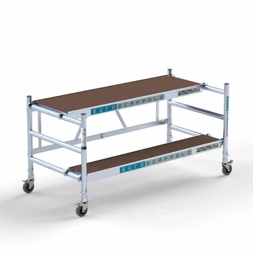 <p>El andamio Bajo es multifuncional y puede usarse de varias maneras. Incluye dos plataformas, una de 60 cm de ancho y otra de 30 cm de ancho. Estas plataformas se pueden colocar una al lado de la otra para alcanzar un ancho de andamio de 90 cm, o 