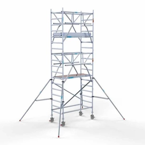 <p>La torre de andamio de aluminio Euroscaffold, con una anchura de 90 cm y barandillas plegables en ambos lados, proporciona una estabilidad superior y una seguridad mejorada. Las barandillas de ambos lados ofrecen protección integral, mientras que