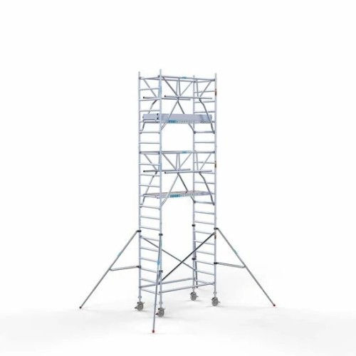 <p>La torre de andamio de aluminio Euroscaffold de 90 cm de ancho con barandillas plegables en ambos lados garantiza una estabilidad excepcional y una seguridad avanzada. Las barandillas en ambos lados ofrecen protección integral, mientras que el am