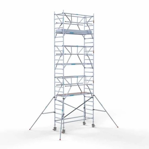 <p>La torre de andamio de aluminio Euroscaffold con 90 cm de ancho y barandillas plegables a ambos lados está diseñada para proporcionar una estabilidad suprema y medidas de seguridad mejoradas. Las barandillas en cada lado ofrecen protección comple