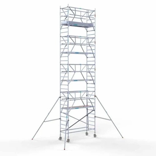 <p>La torre de andamio de aluminio Euroscaffold con 90 cm de ancho y barandillas plegables en cada lado asegura una estabilidad superior y una seguridad mejorada para trabajos en alturas elevadas. Las barandillas proporcionan protección de 360 grado