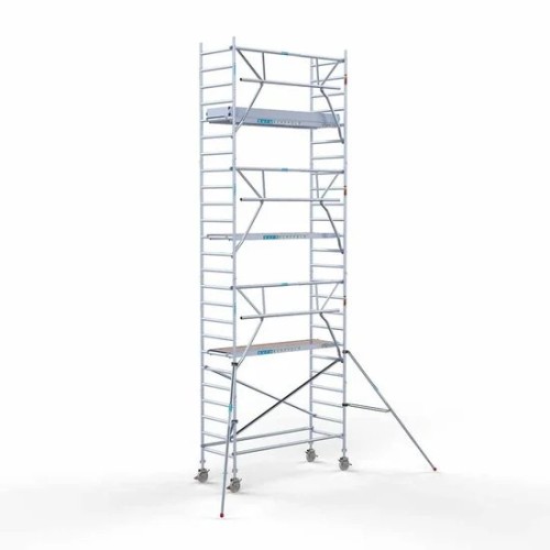 <p>La torre de andamio de aluminio Euroscaffold de 90 cm de ancho con barandillas plegables en un lado garantiza la seguridad y maniobrabilidad en espacios reducidos, manteniendo al mismo tiempo un espacio de trabajo abierto. Su diseño delgado facil