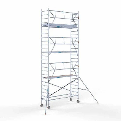 <p>La torre de andamio de aluminio Euroscaffold de 90 cm de ancho con barandillas plegables en un lado garantiza la seguridad y maniobrabilidad en espacios reducidos, manteniendo al mismo tiempo un espacio de trabajo abierto. Su diseño delgado facil