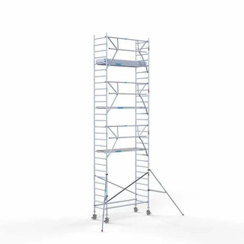 <p>La torre de andamio de aluminio Euroscaffold de 90 cm de ancho con barandillas plegables en un lado garantiza la seguridad y maniobrabilidad en espacios reducidos, manteniendo al mismo tiempo un espacio de trabajo abierto. Su diseño delgado facil