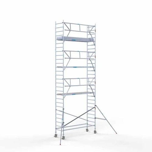 <p>La torre de andamio de aluminio Euroscaffold de 90 cm de ancho con barandillas plegables en un lado garantiza la seguridad y maniobrabilidad en espacios reducidos, manteniendo al mismo tiempo un espacio de trabajo abierto. Su diseño delgado facil