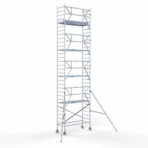 <p>La torre de andamio de aluminio Euroscaffold de 90 cm de ancho con barandillas plegables en un lado garantiza la seguridad y maniobrabilidad en espacios reducidos, manteniendo al mismo tiempo un espacio de trabajo abierto. Su diseño delgado facil