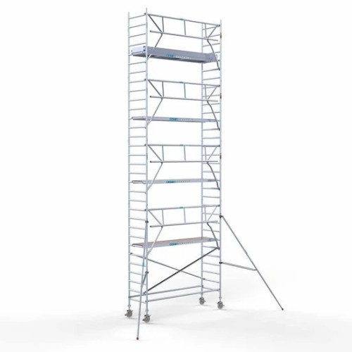 <p>La torre de andamio de aluminio Euroscaffold de 90 cm de ancho con barandillas plegables en un lado garantiza la seguridad y maniobrabilidad en espacios reducidos, manteniendo al mismo tiempo un espacio de trabajo abierto. Su diseño delgado facil