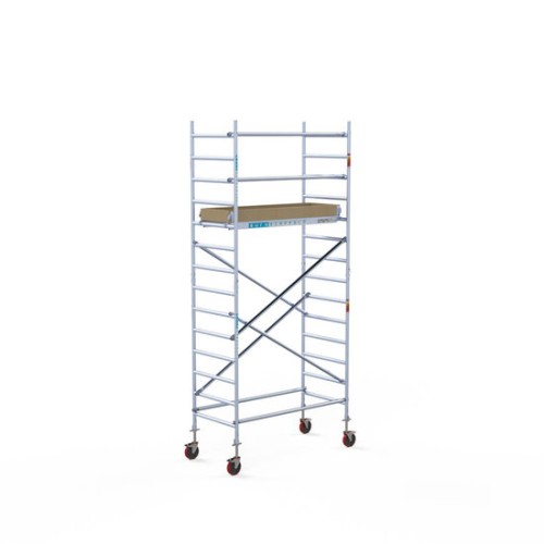 <p>Esta torre de andamio compacta tiene un ancho de 90 cm, un largo de 190 cm y una altura de trabajo de 5,2 m. El andamio fácil de usar, hecho de aluminio de alta calidad, se puede montar o desmontar en cinco minutos. El andamio robusto tiene un gr