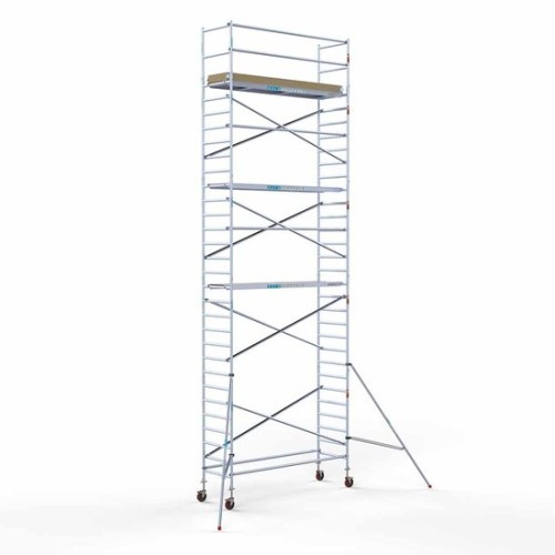 <p>Esta torre de andamio con plataforma ligera de carbono tiene un ancho de 90 cm, un largo de 305 cm y una altura de trabajo de 10,2 m. El andamio fácil de usar, hecho de aluminio de alta calidad, se puede montar o desmontar en cinco minutos. El an