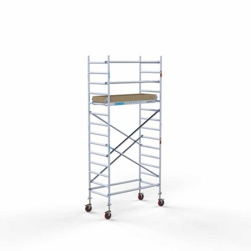 <p>Esta torre de andamio con plataforma ligera de carbono tiene un ancho de 90 cm, un largo de 190 cm y una altura de trabajo de 5,2 m. El andamio fácil de usar, hecho de aluminio de alta calidad, se puede montar o desmontar en cinco minutos. El and