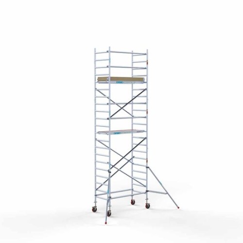 <p>Esta torre de andamio con plataforma ligera de carbono tiene un ancho de 90 cm, un largo de 190 cm y una altura de trabajo de 7,2 m. El andamio fácil de usar, hecho de aluminio de alta calidad, se puede montar o desmontar en cinco minutos. El and