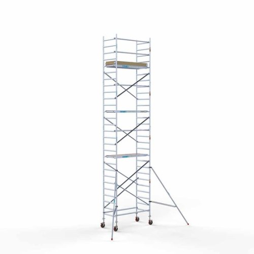 <p>Esta torre de andamio con plataforma ligera de carbono tiene un ancho de 90 cm, un largo de 190 cm y una altura de trabajo de 9,2 m. El andamio fácil de usar, hecho de aluminio de alta calidad, se puede montar o desmontar en cinco minutos. El and