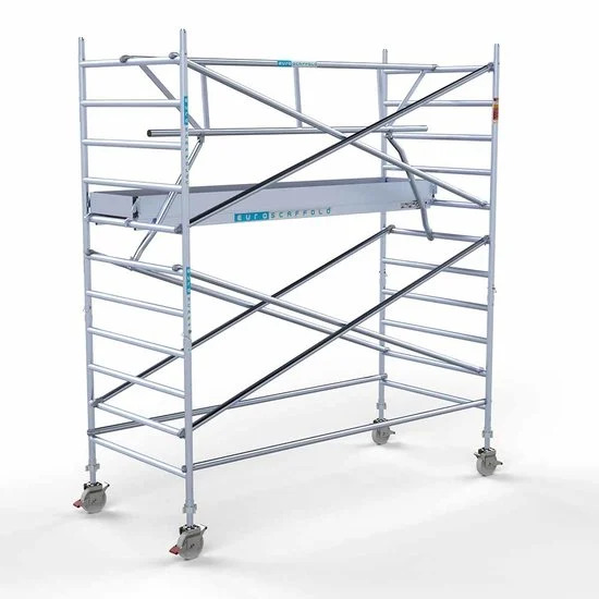 Aluminum scaffolding tower 135х305 4,2m working height* with carbon platform and guardrail on one side Aluminum scaffolding tower 135х305 4,2m working height* with carbon platform and guardrail on one side