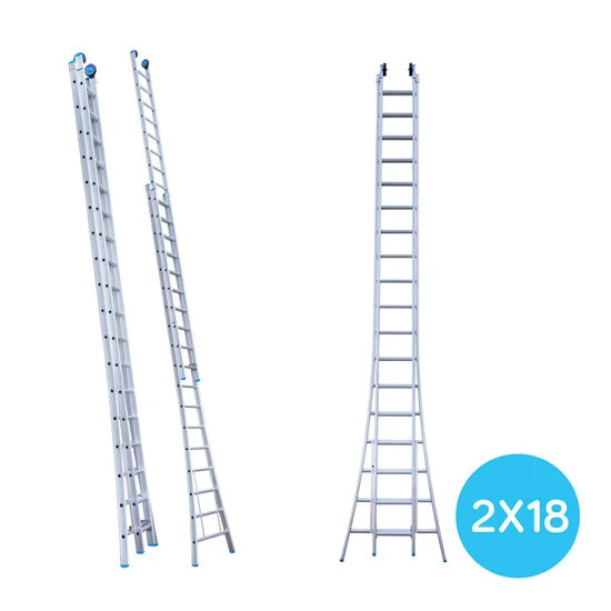 Escalera de dos tramos 2x18 + ruedas fachada Escalera de dos tramos 2x18 + ruedas fachada
