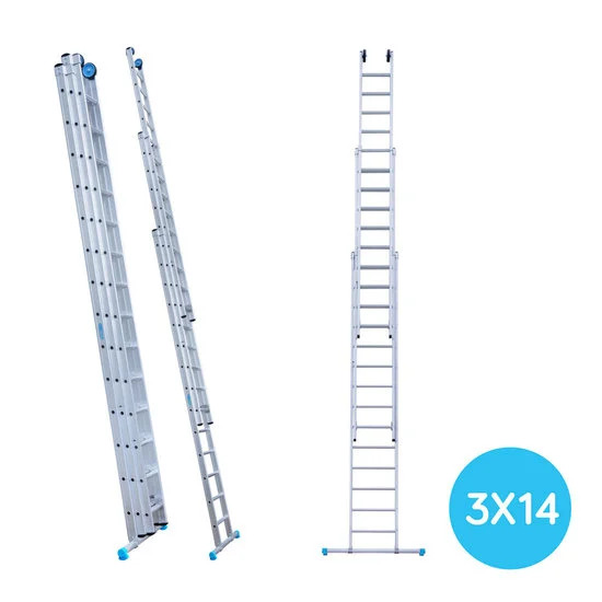 Escalera de tres tramos 3x14 + ruedas fachada Escalera de tres tramos 3x14 + ruedas fachada