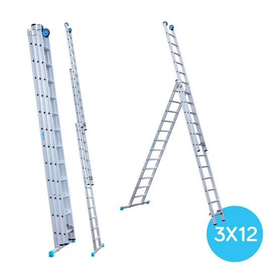 Escalera de tres tramos 3x12 + ruedas fachada Escalera de tres tramos 3x12 + ruedas fachada