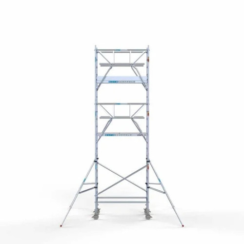 <p>La torre de andamio de aluminio Euroscaffold de 90 cm de ancho con barandillas plegables en ambos lados garantiza una estabilidad excepcional y una seguridad avanzada. Las barandillas en ambos lados ofrecen protección integral, mientras que el am