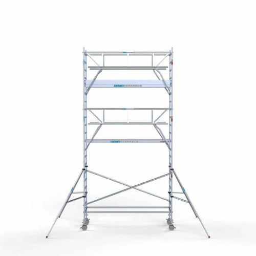 <p>La torre de andamio de aluminio Euroscaffold de 90 cm de ancho con barandillas plegables en ambos lados garantiza una estabilidad excepcional y una seguridad avanzada. Las barandillas en ambos lados ofrecen protección integral, mientras que el am