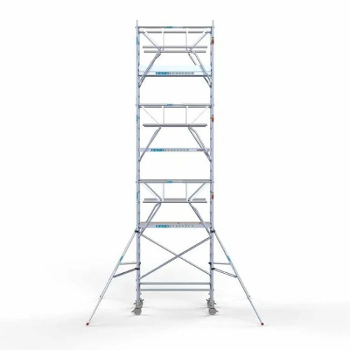 <p>La torre de andamio de aluminio Euroscaffold con 90 cm de ancho y barandillas plegables a ambos lados está diseñada para proporcionar una estabilidad suprema y medidas de seguridad mejoradas. Las barandillas en cada lado ofrecen protección comple