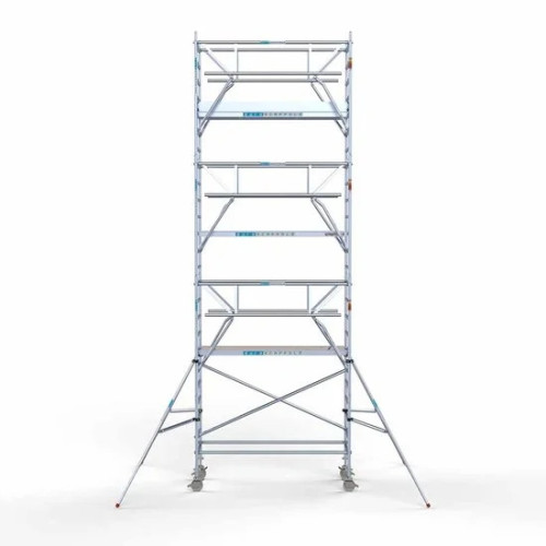 <p>La torre de andamio de aluminio Euroscaffold con 90 cm de ancho y barandillas plegables a ambos lados está diseñada para proporcionar una estabilidad suprema y medidas de seguridad mejoradas. Las barandillas en cada lado ofrecen protección comple