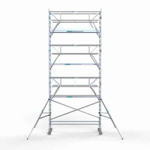 <p>La torre de andamio de aluminio Euroscaffold con 90 cm de ancho y barandillas plegables a ambos lados está diseñada para proporcionar una estabilidad suprema y medidas de seguridad mejoradas. Las barandillas en cada lado ofrecen protección comple