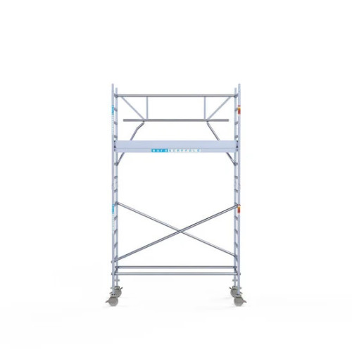 <p>La torre de andamio de aluminio Euroscaffold de 90 cm de ancho con barandillas plegables en un lado garantiza la seguridad y maniobrabilidad en espacios reducidos, manteniendo al mismo tiempo un espacio de trabajo abierto. Su diseño delgado facil