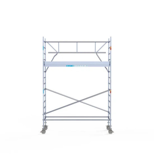 <p>La torre de andamio de aluminio Euroscaffold de 90 cm de ancho con barandillas plegables en un lado garantiza la seguridad y maniobrabilidad en espacios reducidos, manteniendo al mismo tiempo un espacio de trabajo abierto. Su diseño delgado facil