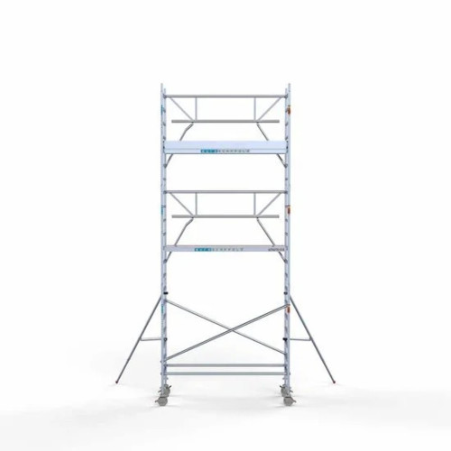 <p>La torre de andamio de aluminio Euroscaffold de 90 cm de ancho con barandillas plegables en un lado garantiza la seguridad y maniobrabilidad en espacios reducidos, manteniendo al mismo tiempo un espacio de trabajo abierto. Su diseño delgado facil