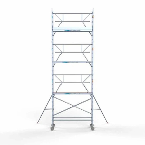 <p>La torre de andamio de aluminio Euroscaffold de 90 cm de ancho con barandillas plegables en un lado garantiza la seguridad y maniobrabilidad en espacios reducidos, manteniendo al mismo tiempo un espacio de trabajo abierto. Su diseño delgado facil