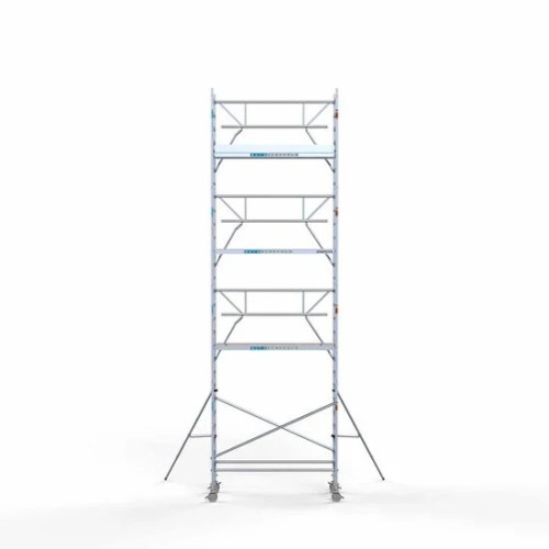 <p>La torre de andamio de aluminio Euroscaffold de 90 cm de ancho con barandillas plegables en un lado garantiza la seguridad y maniobrabilidad en espacios reducidos, manteniendo al mismo tiempo un espacio de trabajo abierto. Su diseño delgado facil