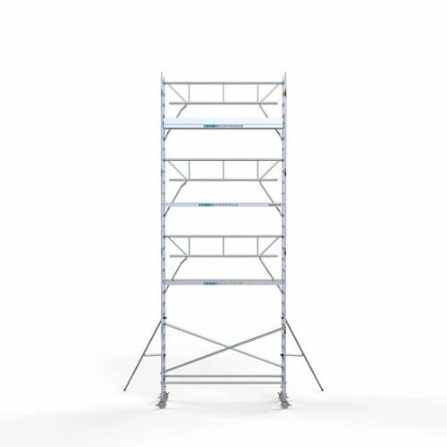<p>La torre de andamio de aluminio Euroscaffold de 90 cm de ancho con barandillas plegables en un lado garantiza la seguridad y maniobrabilidad en espacios reducidos, manteniendo al mismo tiempo un espacio de trabajo abierto. Su diseño delgado facil