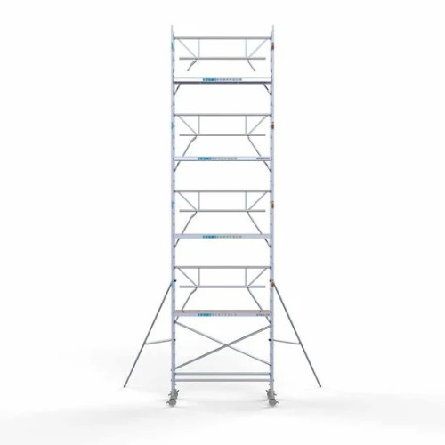 <p>La torre de andamio de aluminio Euroscaffold de 90 cm de ancho con barandillas plegables en un lado garantiza la seguridad y maniobrabilidad en espacios reducidos, manteniendo al mismo tiempo un espacio de trabajo abierto. Su diseño delgado facil