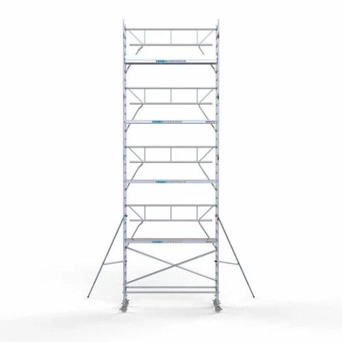 <p>La torre de andamio de aluminio Euroscaffold de 90 cm de ancho con barandillas plegables en un lado garantiza la seguridad y maniobrabilidad en espacios reducidos, manteniendo al mismo tiempo un espacio de trabajo abierto. Su diseño delgado facil