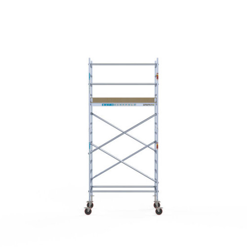 <p>Esta torre de andamio compacta tiene un ancho de 90 cm, un largo de 190 cm y una altura de trabajo de 5,2 m. El andamio fácil de usar, hecho de aluminio de alta calidad, se puede montar o desmontar en cinco minutos. El andamio robusto tiene un gr