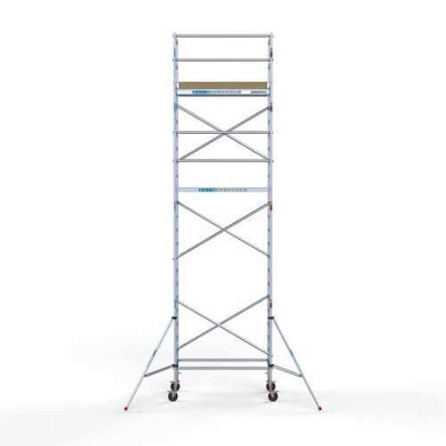 <p>Esta torre de andamio con plataforma ligera de carbono tiene un ancho de 90 cm, un largo de 190 cm y una altura de trabajo de 8,2 m. El andamio fácil de usar, hecho de aluminio de alta calidad, se puede montar o desmontar en cinco minutos. El and