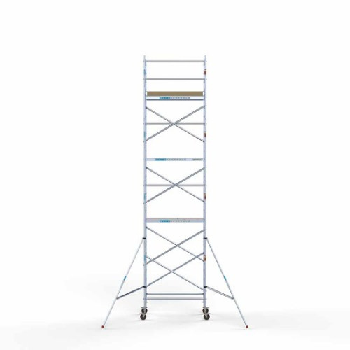 <p>Esta torre de andamio con plataforma ligera de carbono tiene un ancho de 90 cm, un largo de 190 cm y una altura de trabajo de 9,2 m. El andamio fácil de usar, hecho de aluminio de alta calidad, se puede montar o desmontar en cinco minutos. El and